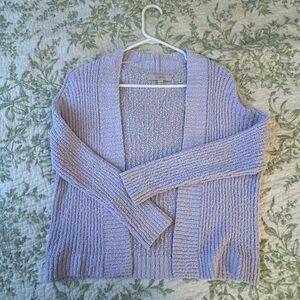 LOFT Purple Cardigan Sweater with Ribbed Knit